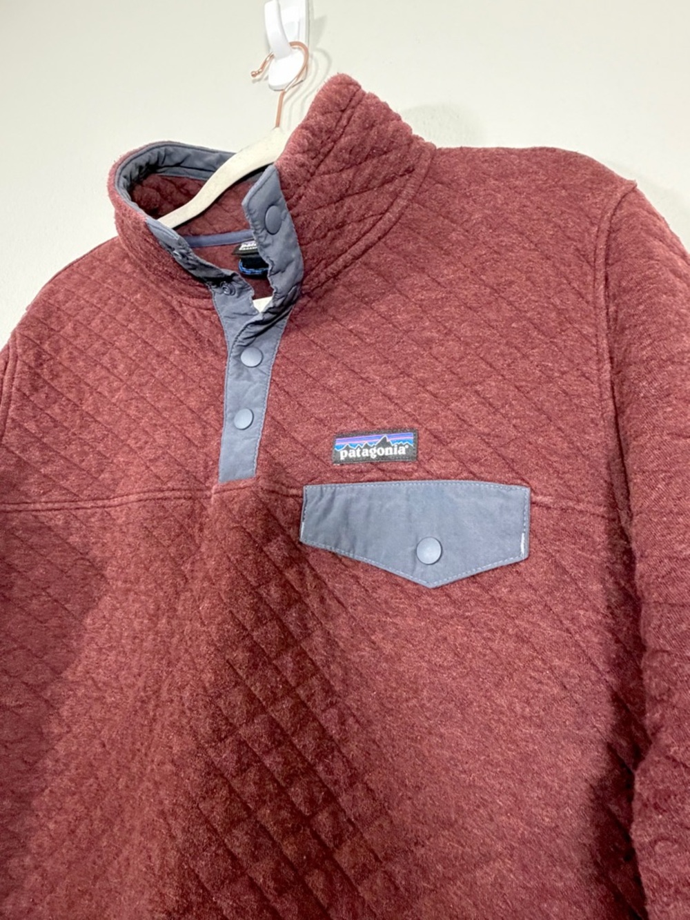 Patagonia Quilted Snap-T Pullover Sweatshirt Maroon Dark Ruby Cotton Women Med - Picture 6 of 9